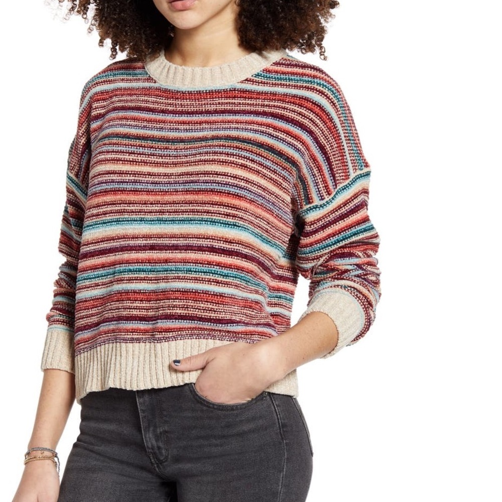 Woven Heart Chenille Stripe Sweater